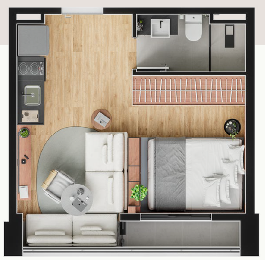 Zenion: 1 dorm 28m² studio